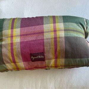 Raymond Waites Pillow Raw Silk Pink & Green Plaid Decorative Preppy
